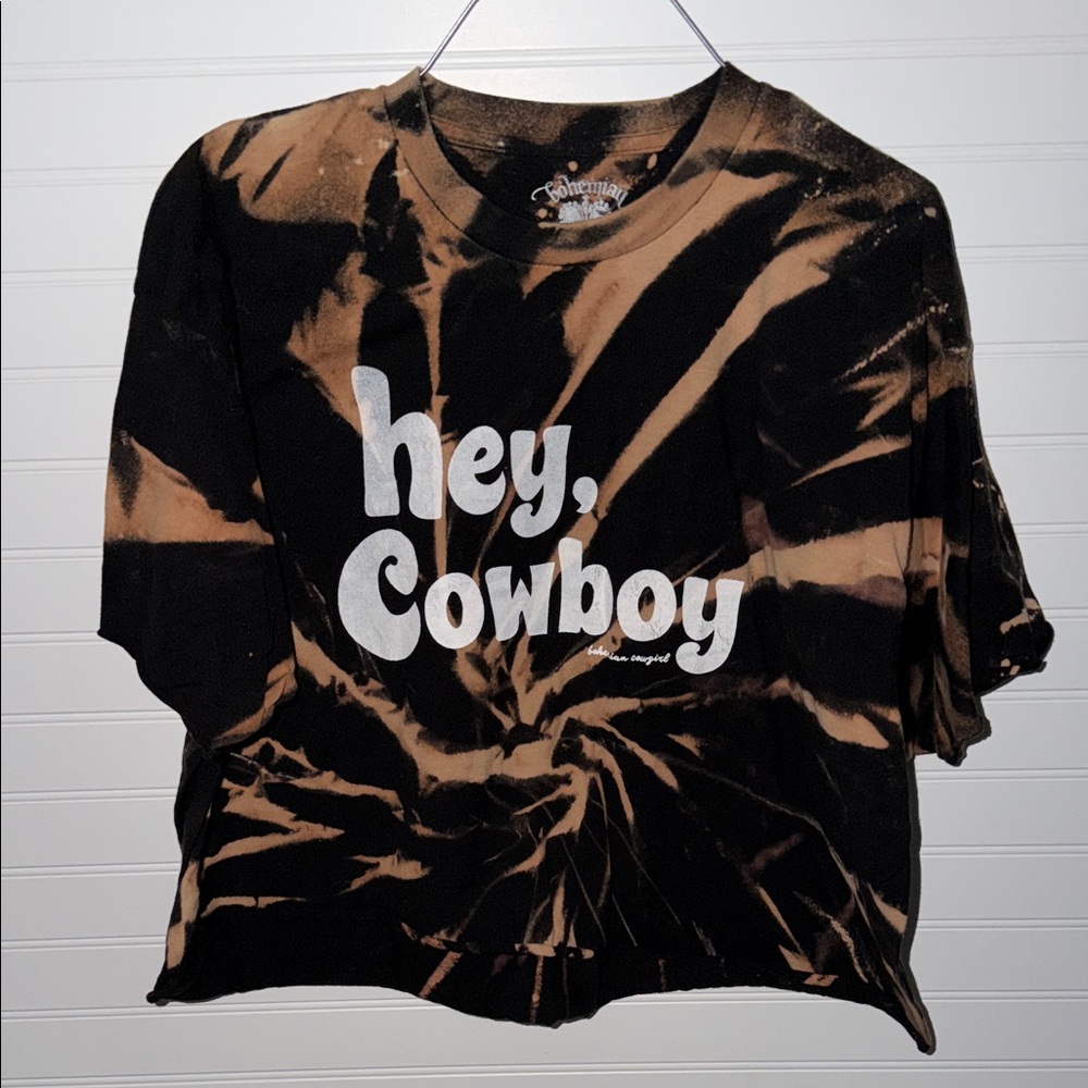 Bohemian Cowgirl Hey Cowboy Graphic Tee Bleached Tie Dye Western XL